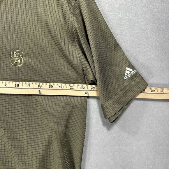 NC State Men’s L Adidas Full Button Short Sleeve Polo Army Green Waffle Pattern - Picture 11 of 11